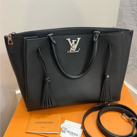 Louis Vuitton Black Pebbled Leather Tote with Silver LV Accent and Tassels - Picture 2 of 3
